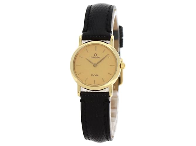 De Ville Goldene Damenuhr Mit Lederarmband Vintage Omega De Ville