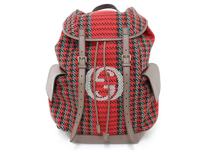 Zaino Gucci a scacchi e righe Rosso