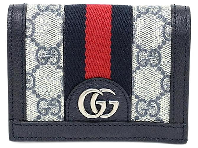 Gucci Ophidia GG Kartenetui Rot Blau Beige Leder Leinwand  ref.1488340