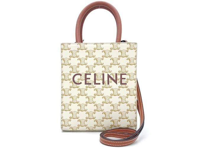 Céline Cabas Vertical Celine 194372 Sac à épaule Ivoire Marron Écru  ref.1488349