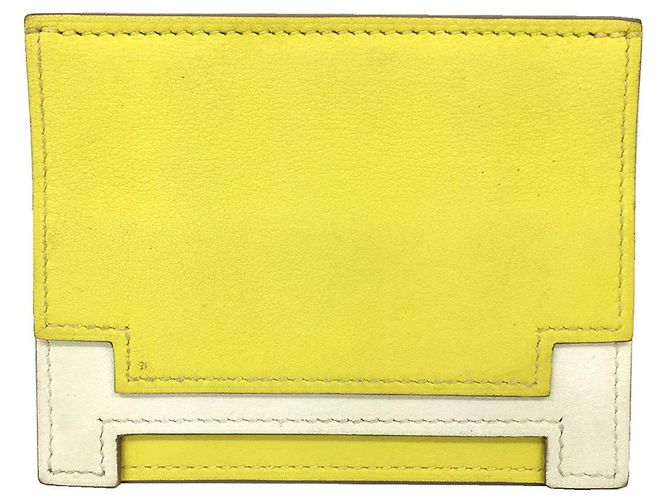 Hermès Funda para tarjetas Hermes Multipris en Amarillo Limón y Blanco Dorado