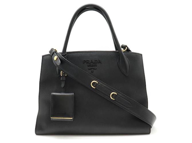 Saffiano Bolso de mano monocromático Prada Negro Cuero  ref.1488496