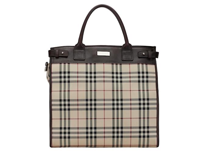 Sac à main Burberry Nova Check Cuir Toile Marron  ref.1488702