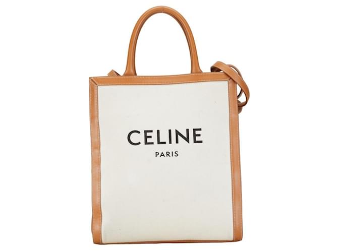 Céline Celine Vertical Cabas Medium Handbag Brown Beige Leather Cloth  ref.1488718