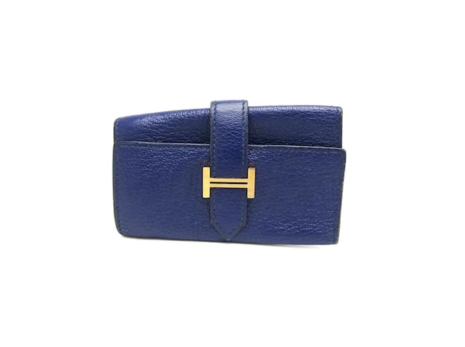 Hermès Porte-clés en cuir chèvre bleu marine Hermes Bearn Diamant  ref.1488743