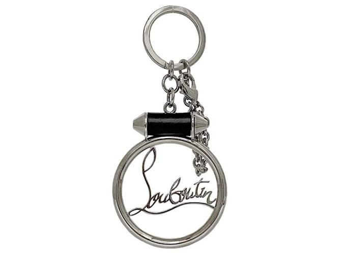 Christian Louboutin Black and Silver Keyring Silvery Leather