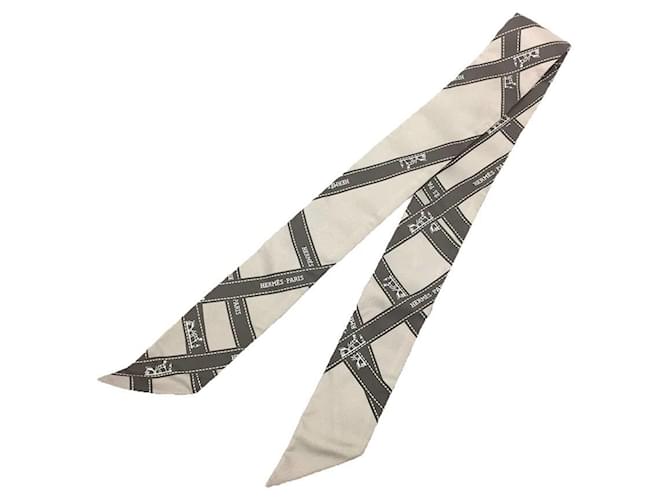 Hermès Hermes Light Gray Silk Twilly Scarf Grey  ref.1488817