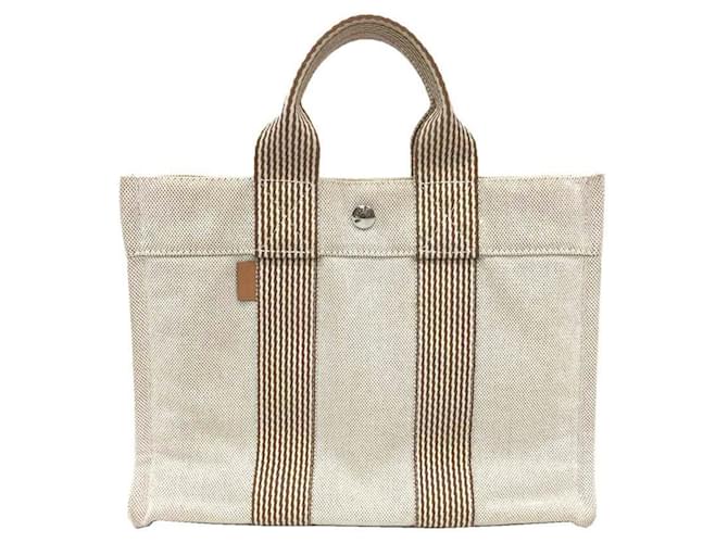 Hermès Sac tote Fourre Tout PM Hermes Tissu Marron Beige Écru  ref.1488834