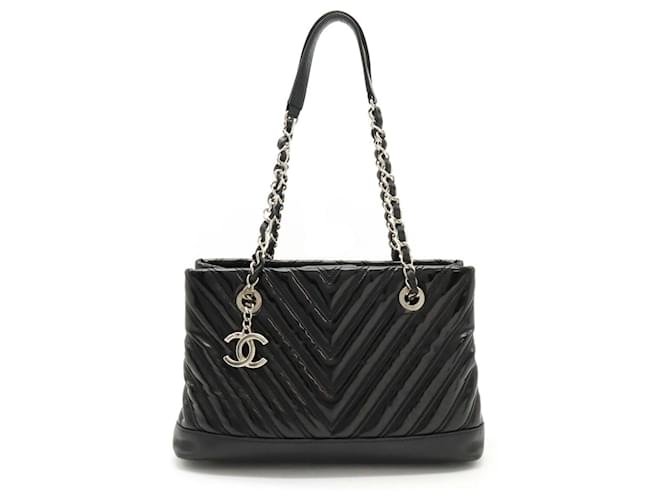 Chanel V-Stitch Chevron Tote Bag Schwarz Leder  ref.1488890