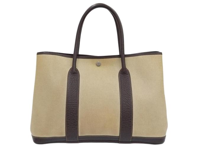 Hermès Hermes Garden 36 PM Handbag Tote Brown Beige Leather Cloth  ref.1489000