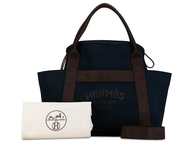 Hermès Hermes Sac de Pansage Groom Tote Bag Brown Navy blue Cloth  ref.1489049