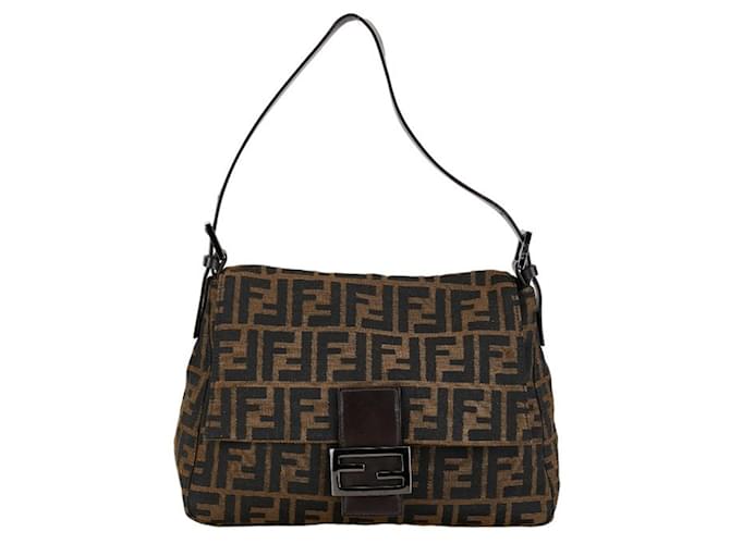 Fendi Zucchino Mamma Bucket Handtasche Braun Leder Leinwand  ref.1489085