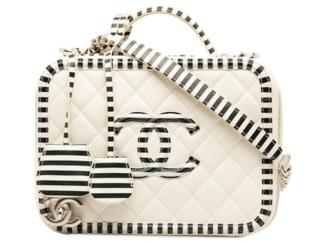 Vanity Chanel CC Filigree Chain Shoulder Bag Black White Cloth  ref.1489132