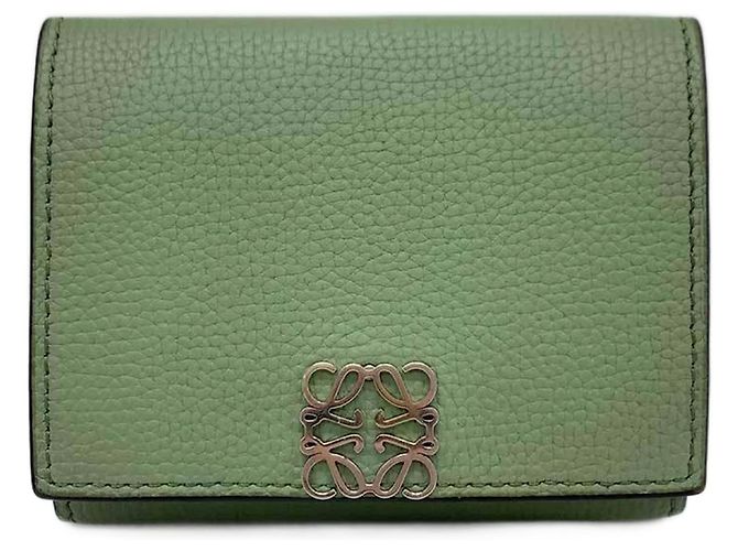 Billetera bi-fold de cuero verde Loewe