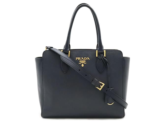 Prada Saffiano Handbag in Navy Navy blue Leather  ref.1489296