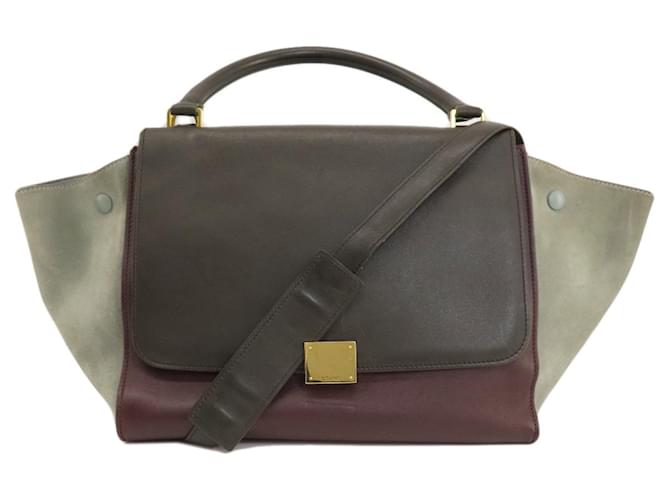 Céline Celine Trapeze Handbag in Khaki and Red Suede Leather  ref.1489386