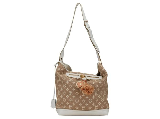 Bolsa de Ombro Louis Vuitton Monogram Sabbia Buzas PM Branco Couro Algodão  ref.1489586