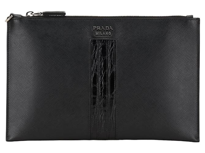 Prada Saffiano Clutch Bag Black Leather  ref.1489589