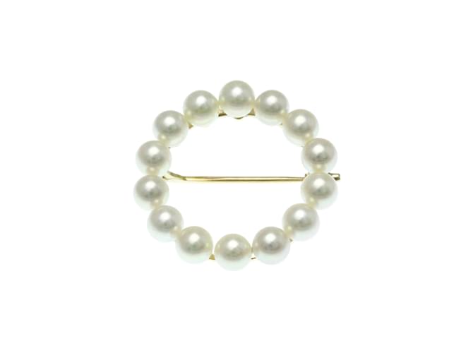 Mikimoto 14K Gold Pearl Brooch White Golden Yellow gold  ref.1489616