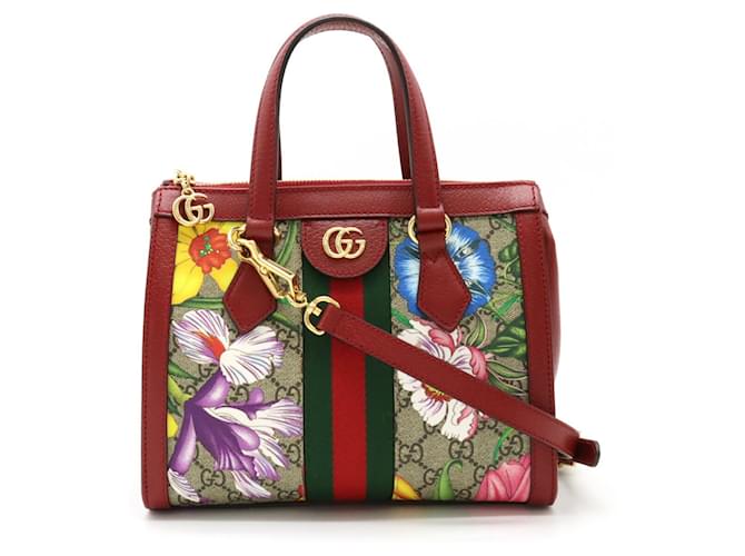 GUCCI Ophidia GG Flora Handbag Red Multiple colors Beige Plastic  ref.1489627