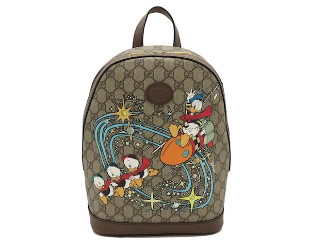 Gucci GG Supreme Disney Donald Duck Backpack Brown Multiple colors Khaki Cloth  ref.1489631