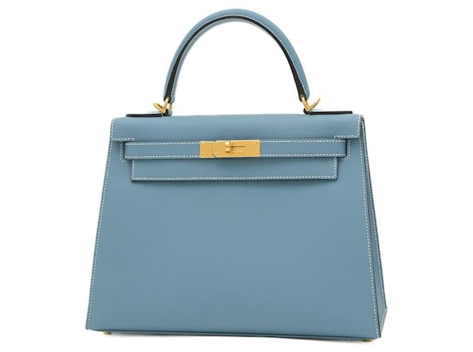 Hermès Hermes Kelly 28 Handbag in Blue Jean Leather  ref.1489688