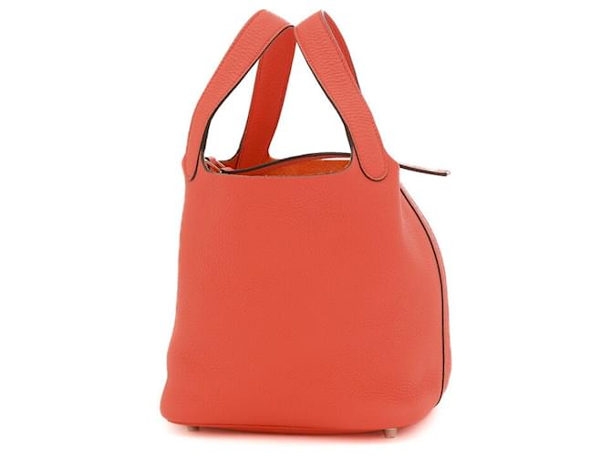 Hermès Bolsa Hermes Picotin Lock PM 18 Vermelho Couro  ref.1489724