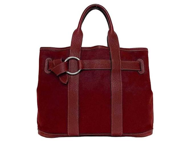 Hermès Sac à main Hermes Petite Centeur PM Bordeaux Cuir Tissu  ref.1489769