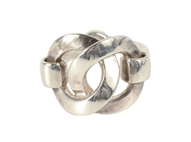 Hermès Hermes Silver 925 Double Horsebit Band Ring Silvery