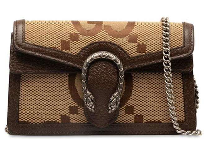 Bolso de hombro Gucci Jumbo GG Canvas Dionysus con cadena Castaño Lienzo  ref.1490275