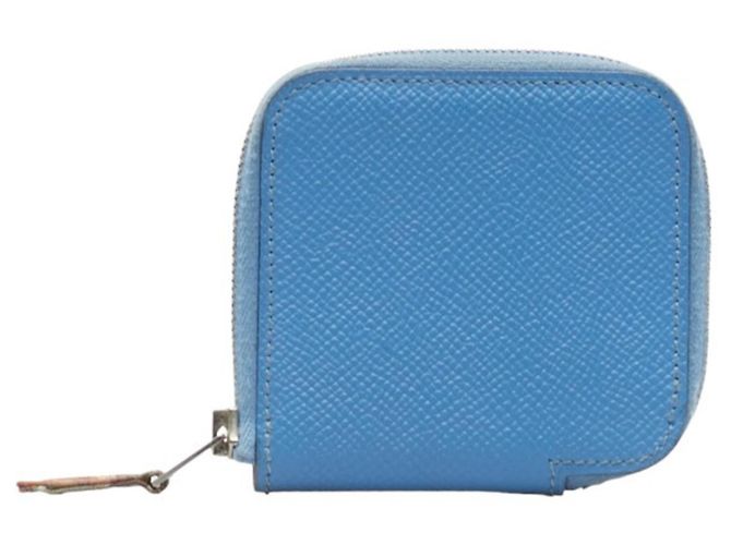 Monedero de cuero azul Silk'in de Hermès