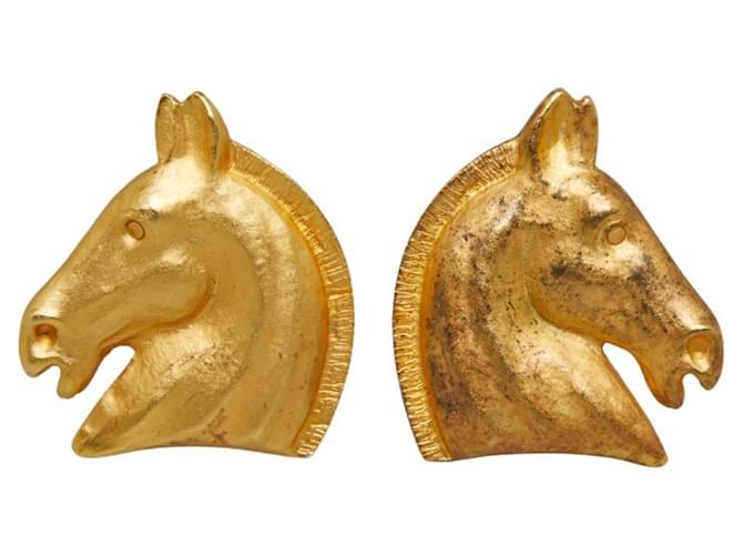 Hermès Hermes Gold Plated Horse Head Clip Earrings Golden  ref.1490283