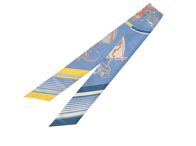 Hermès Twilly EX LIBRIS MARB Bleu Moiyan/Jaune Écharpe en Soie  ref.1490332