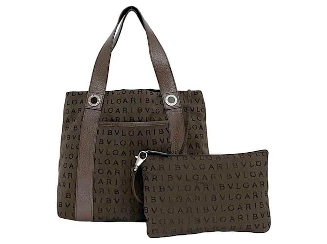 Bulgari Sac fourre-tout Bvlgari Logomania marron Cuir Toile  ref.1490438