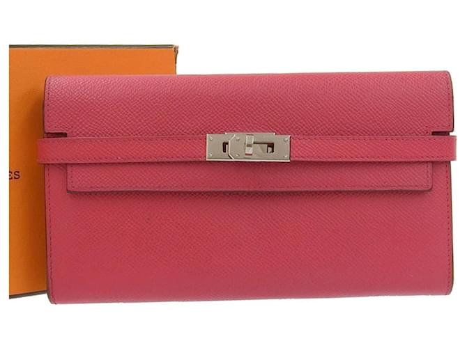 Hermès Hermes Kelly Wallet A Engraved Long Epsom Rose Extreme Pink Red Leather  ref.1490561