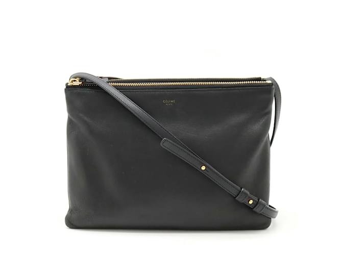 Céline Bolso de Hombro Grande Celine Trio en Cordero Negro Cuero  ref.1490577