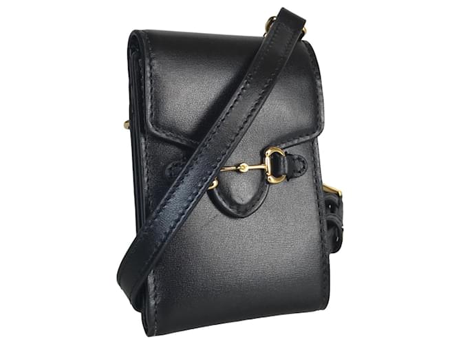 Gucci Horsebit Umhängetasche Visitenkartenhalter Schwarz Leder  ref.1490777