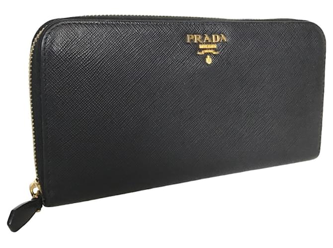 Prada Saffiano Round Zip Long Wallet Black Leather  ref.1490778