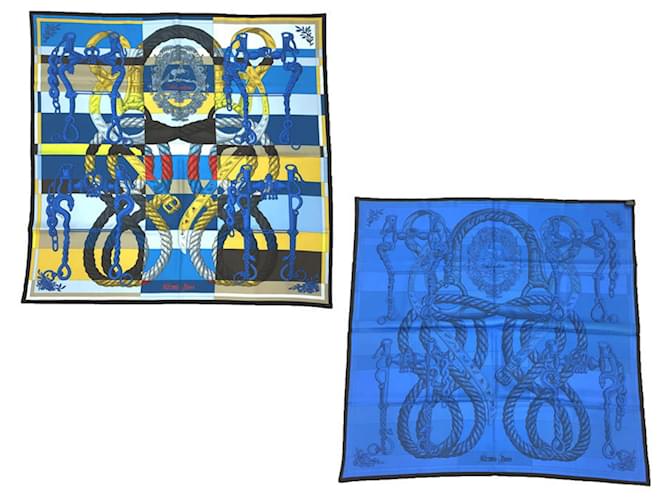Silk In Hermès Hermes Carre 90 Double Face Scarf Muffler Blue  ref.1490972