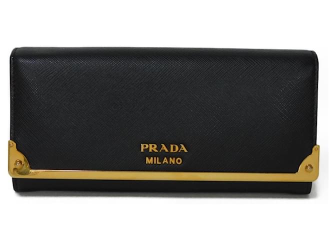 Monedero de cuero negro Prada  ref.1491019