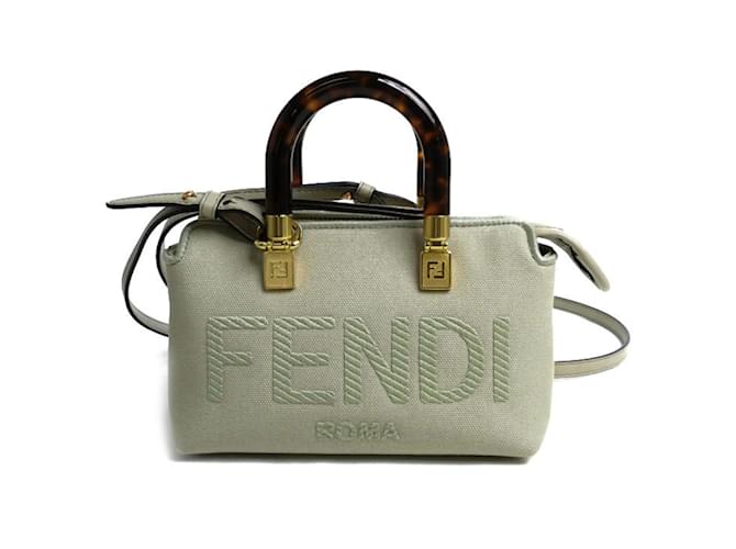 Sac à épaule Fendi By the Way 2-en-1 Cuir Toile Vert clair  ref.1491103