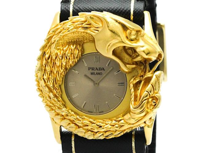 Prada Dragon vergoldete Leder Quarz Herrenarmbanduhr