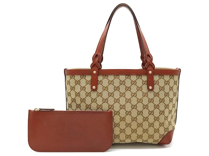 Bolsa tote em canvas GG da Gucci Marrom Vermelho Bege Caqui Lona  ref.1491275