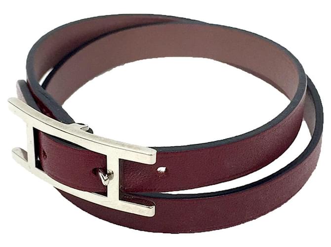 Hermès Hermes Leather Charm Bracelet Behapi Double Tour Brown Dark red  ref.1491291