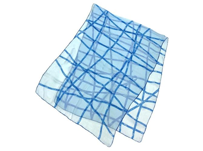 Hermès Écharpe Mousseline Bolduc Hermes Soie Bleu  ref.1491315