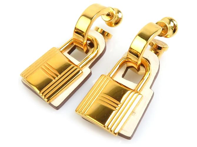 Hermès Hermes O'Kelly Metal Leather Gold Drop Earrings Golden  ref.1491437