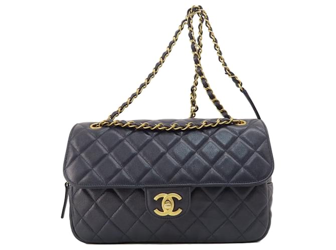 Classique Sac à épaule Chanel Matelassé avec chaîne Cuir Bleu Marine  ref.1491459