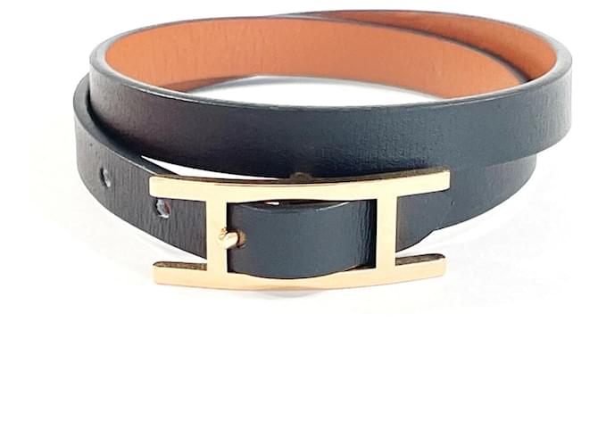 Hermès Hermes B-Api Double Tour Reversible Charm Bracelet Black Red Leather  ref.1491736