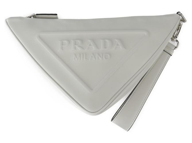 Borsa Clutch Triangolo Prada Bianco Pelle  ref.1491741