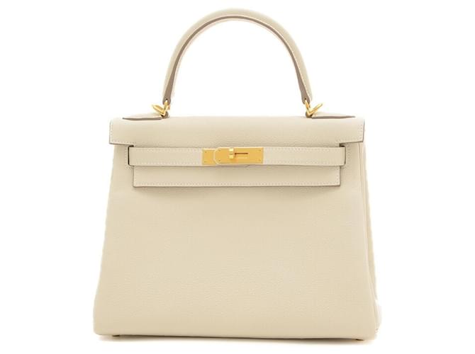 Hermès Sac à main Hermes Kelly 28 avec couture intérieure Cuir Écru  ref.1491778